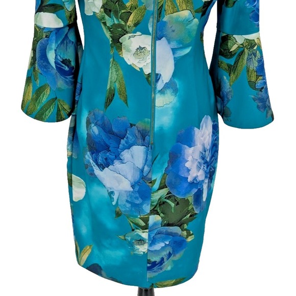CALVIN KLEIN Midi Dress SIZE 8 Turquoise Blue White Bold Floral Easter GREAT - Picture 11 of 13